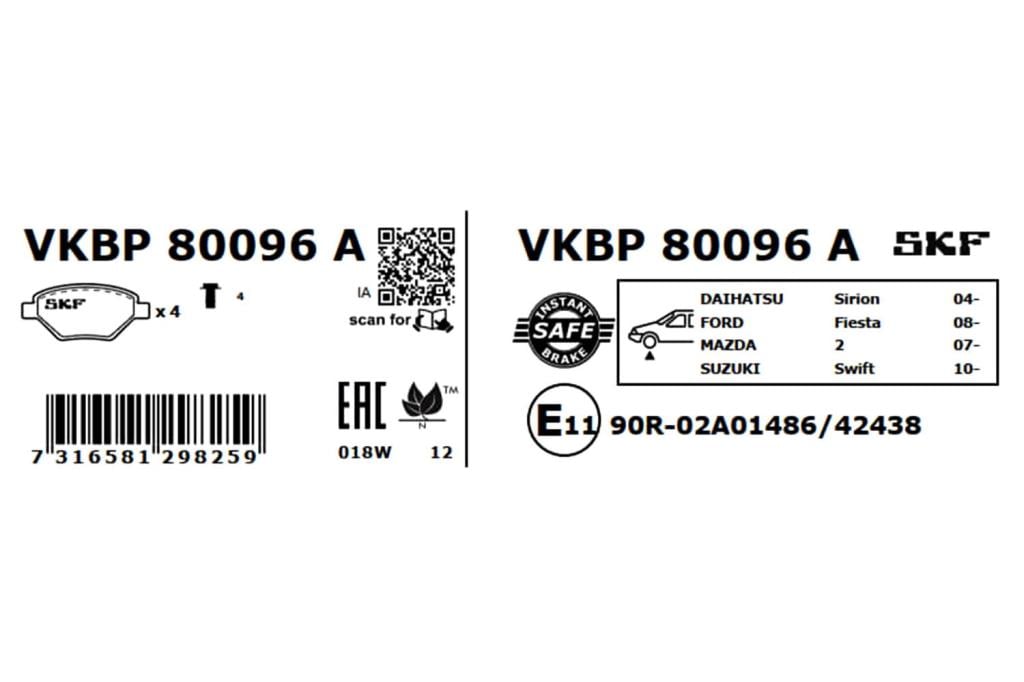 Jogo de 4 pastilhas de travão SKF ref. VKBP 80096 A